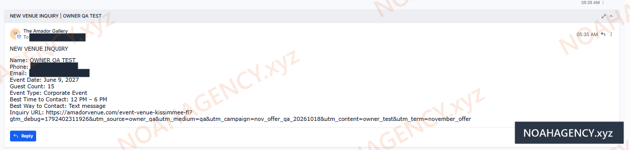 Internal team notification email