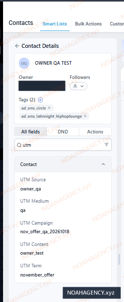 UTM fields on the contact record