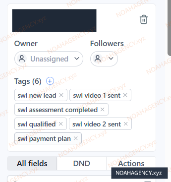 Student journey tags on a contact
